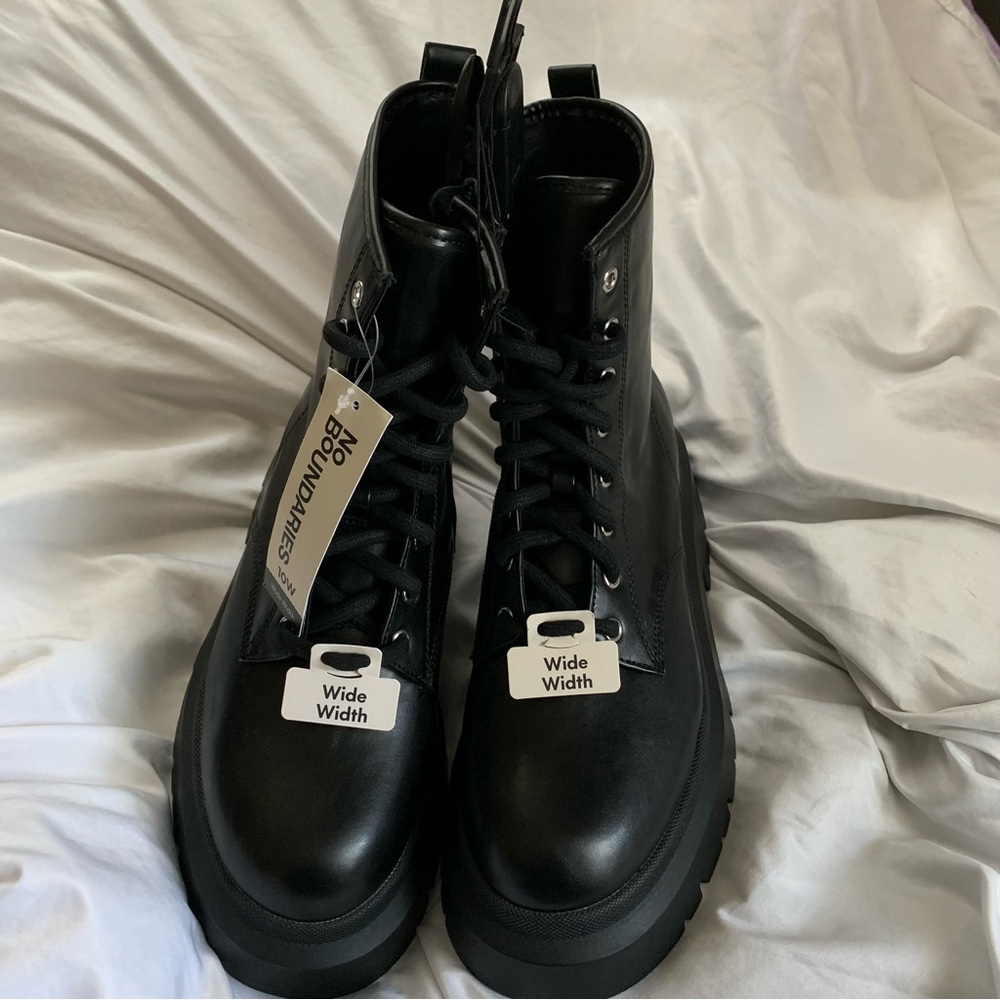 Combat Boots Black Platform Wide Lace Zip Chunky NWT No Boundaries 10 Wide - Picture 3 of 10